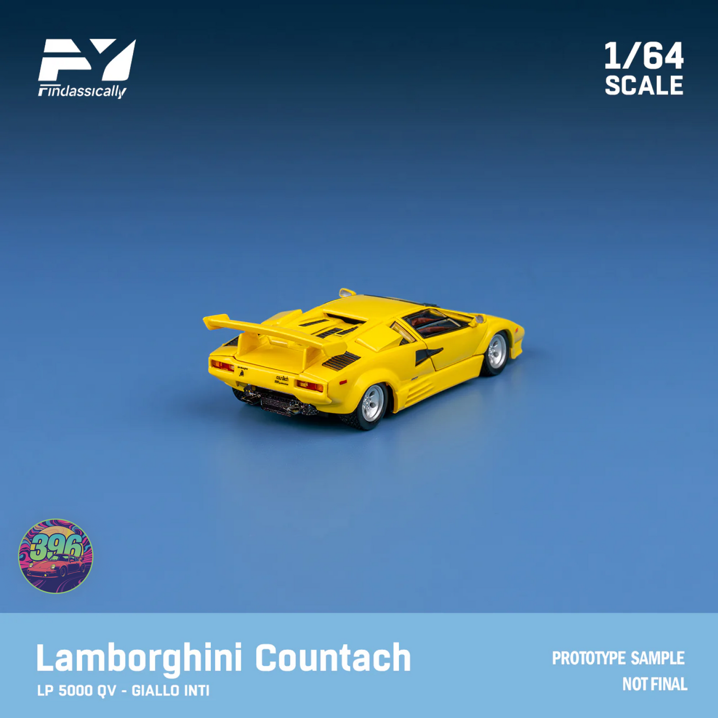 Finclassically - Lamborghini Countach LP500 in Yellow with Flip Up Lights - 1:64 Diecast Model