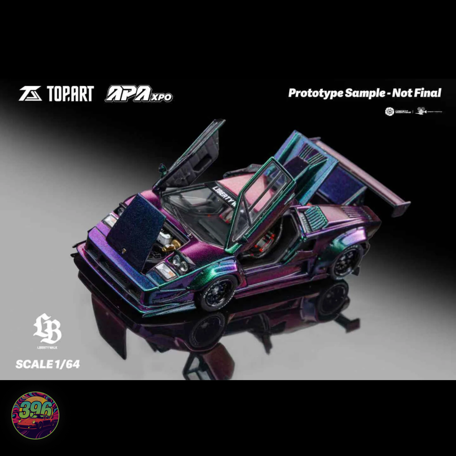 TOPART 1/64 LB★WORKS Countach Chameleon TopArt - LBWK Lamborghini Countach in Magic Purple 1:64 Diecast