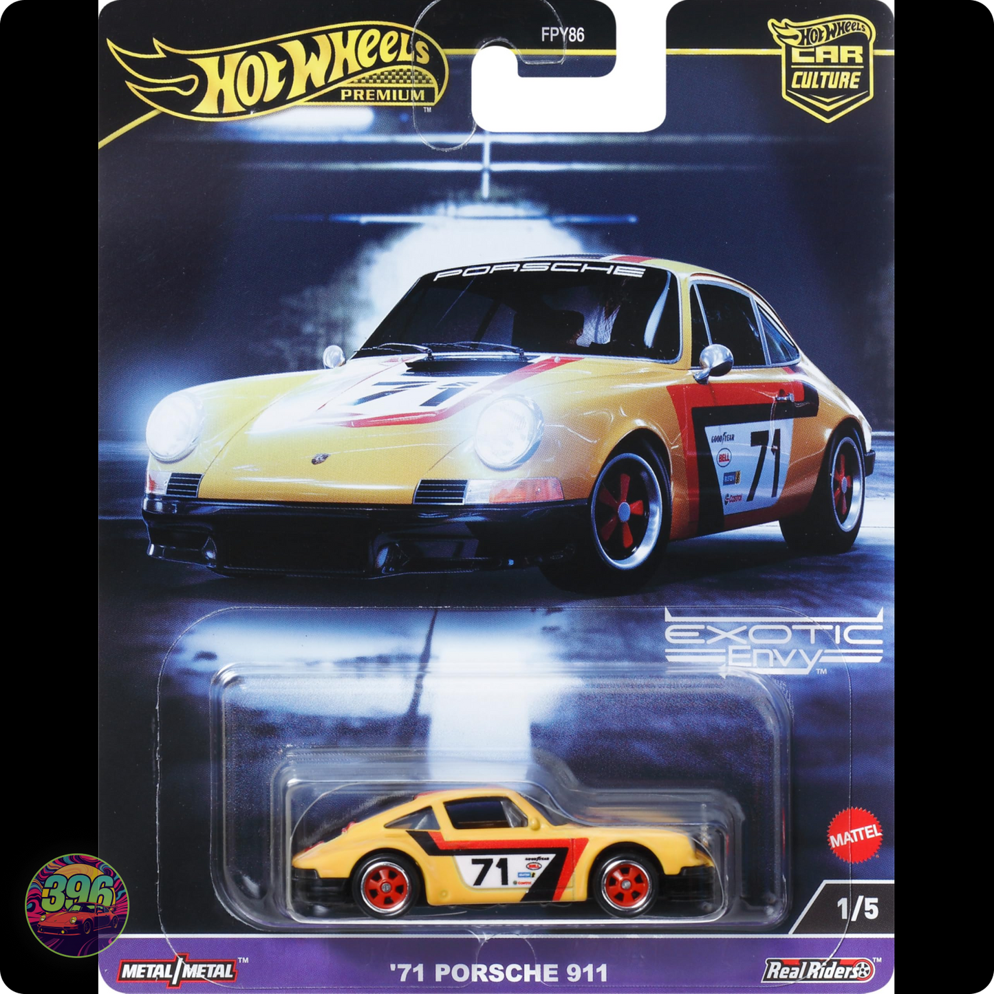 '71 Porsche 911 Yellow Race Livery #71 β Hot Wheels Premium Car Culture Exotic Envy 1:64 Diecast (1/5)