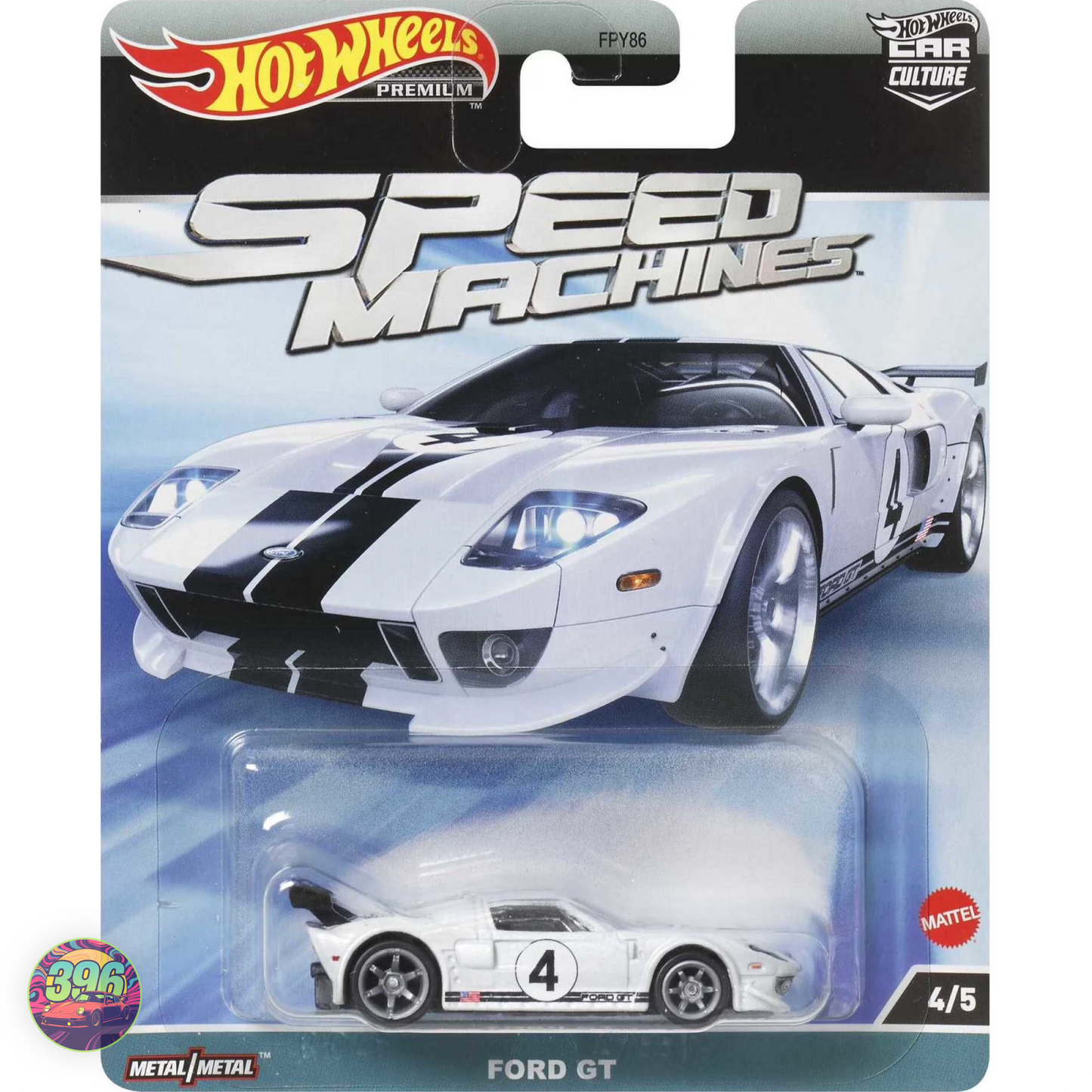 Ford GT White #4 Race Livery β Hot Wheels Premium Car Culture Speed Machines 1:64 Diecast (4/5)