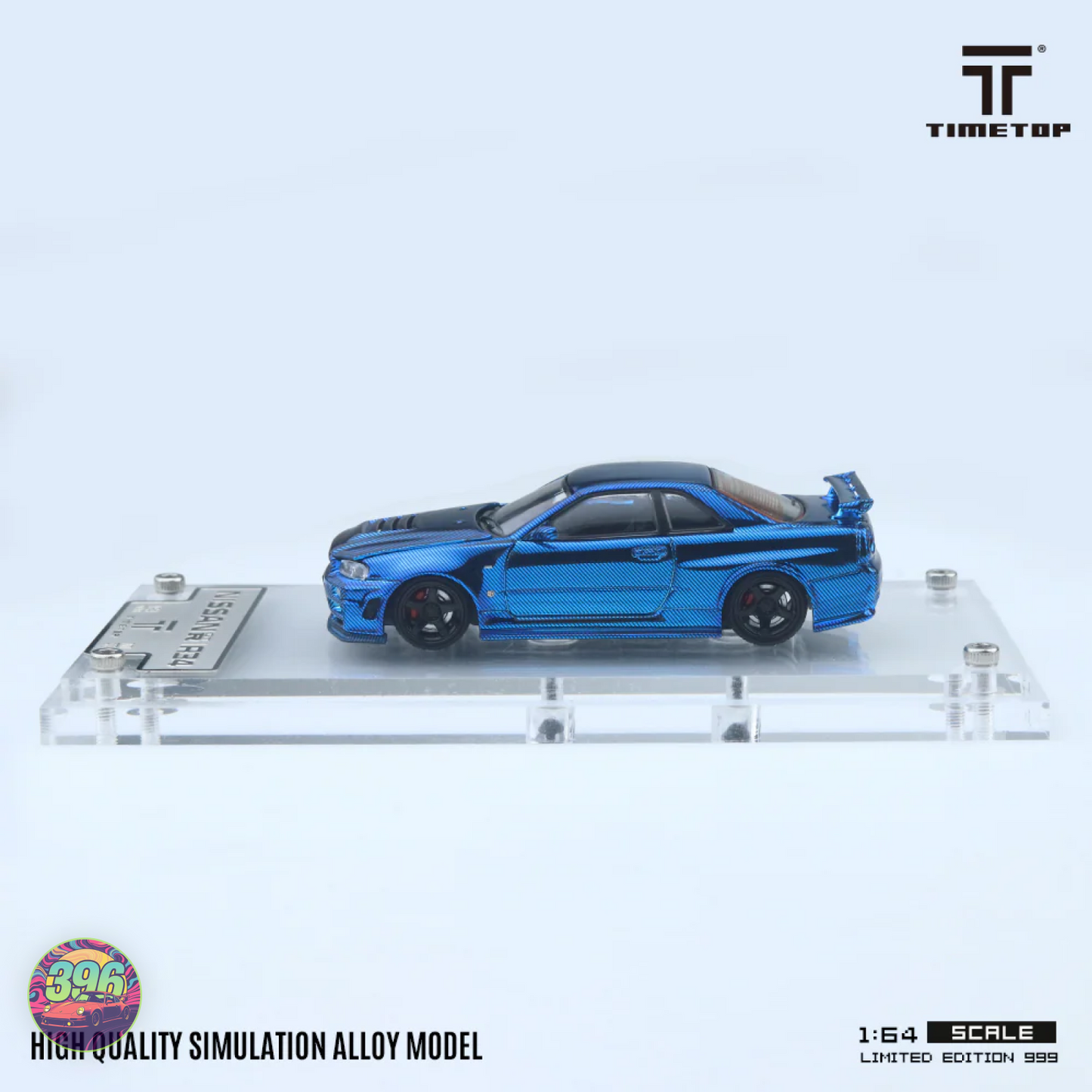Time Top Nissan Skyline GT-R R34 Blue Carbon Fibre 1:64 Diecast Model