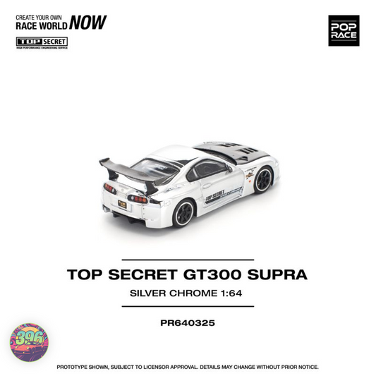 Pop Race - Top Secret GT300 Supra in Silver Chrome β 1:64 Diecast Model PR640325