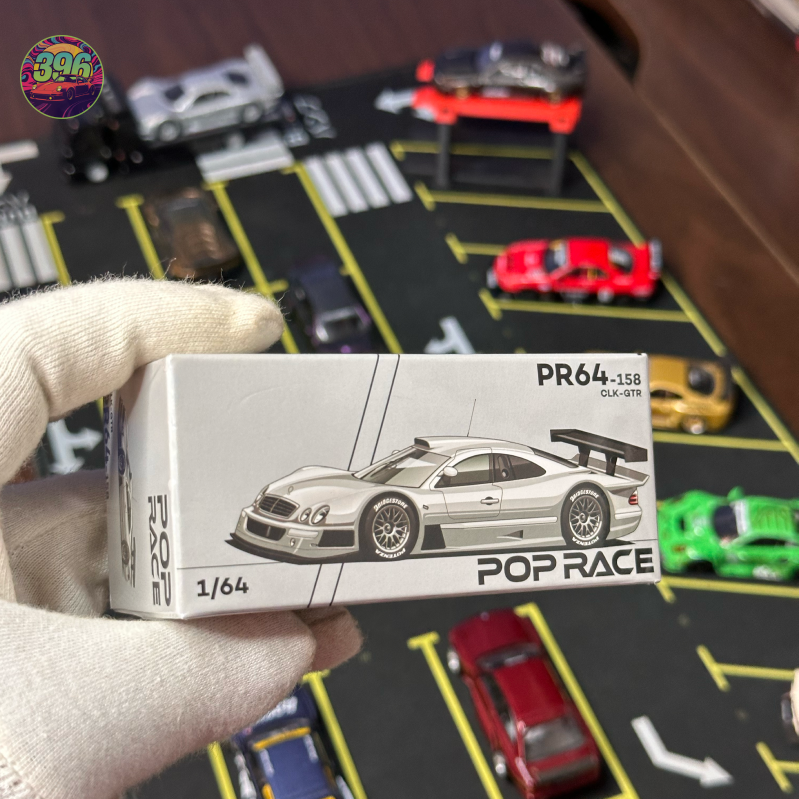 Pop Race Mercedes-Benz CLK GTR 1:64 Diecast Model - Iconic Silver Livery with Opening Parts