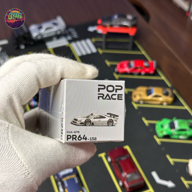 Pop Race Mercedes-Benz CLK GTR 1:64 Diecast Model - Iconic Silver Livery with Opening Parts