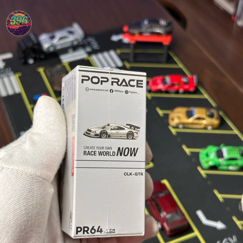 Pop Race Mercedes-Benz CLK GTR 1:64 Diecast Model - Iconic Silver Livery with Opening Parts