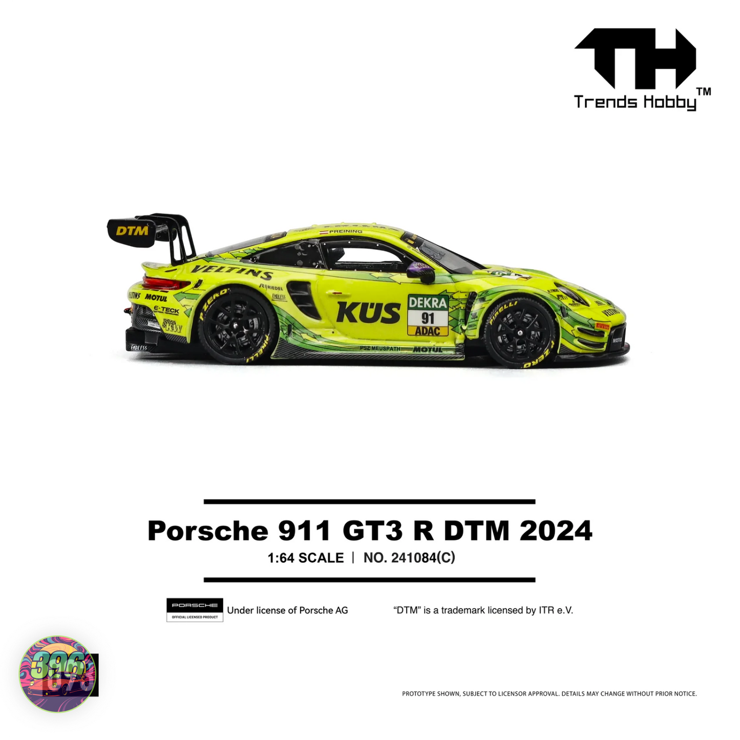 Trends Hobby - Porsche 911 GT3 R DTM 93 Yellow – 1:64 Trends Hobby Diecast Model