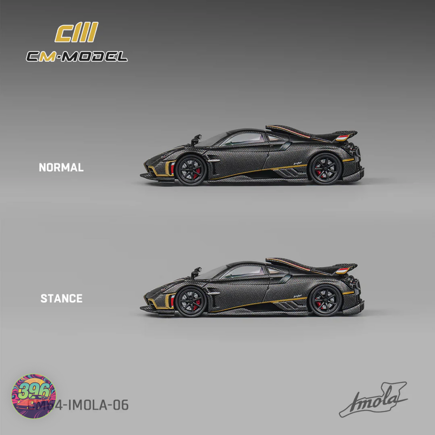 CM Model - Pagani Imola in Full Exposed Carbon with Red Highlights - 1:64 Diecast Model