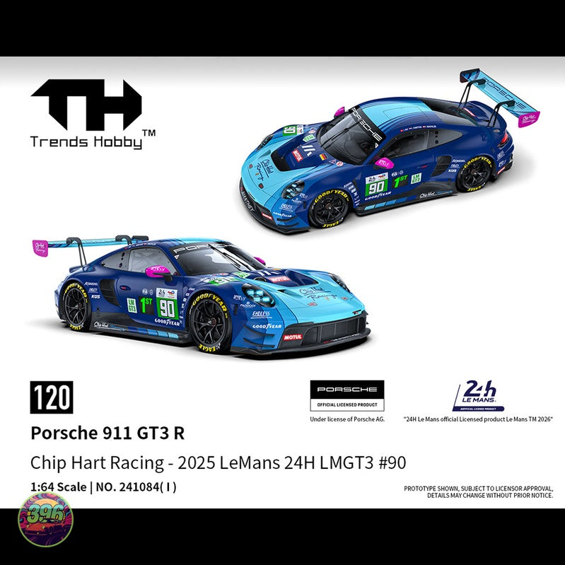 [PREORDER] Trends Hobby - Porsche 911 GT3 R Chip Hart Racing #90 2025 Le Mans 24H LMGT3 – 1:64 Trends Hobby Diecast Model NO. 241084(I)