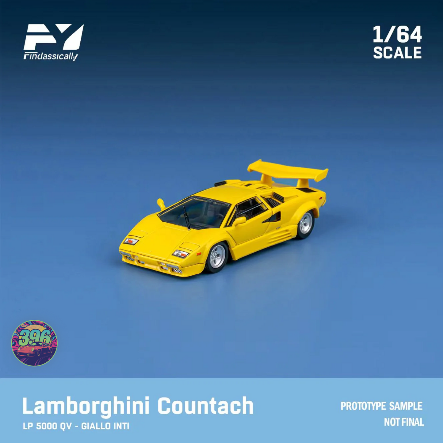 Finclassically - Lamborghini Countach LP500 in Yellow with Flip Up Lights - 1:64 Diecast Model