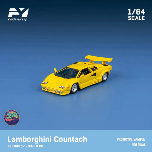 Finclassically - Lamborghini Countach LP500 in Yellow with Flip Up Lights - 1:64 Diecast Model