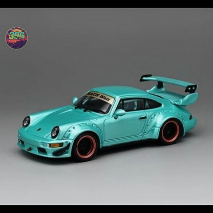 CM Model - Porsche 964 RWB with Extra Wheels in Green - 1:64 Diecast Model