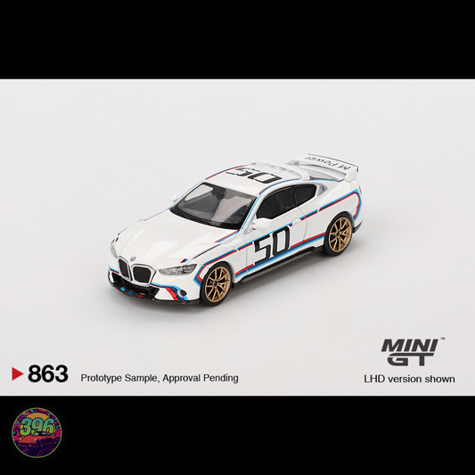[BLISTER] BMW 3.0 CSL #50 M in Motorsport Livery in White – 1:64 Mini GT Diecast Model #863 – 1:64 Diecast Model