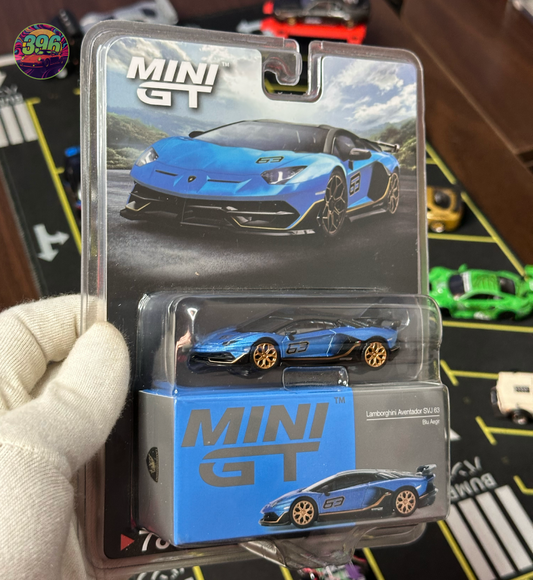 Mini GT Lamborghini Aventador SVJ 63 Blu Aegir 1:64 Diecast - Blister