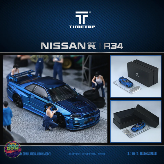 Time Top Nissan Skyline GT-R R34 Blue Carbon Fibre 1:64 Diecast Model