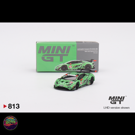 [BLISTER] Lamborghini Huracán GT3 EVO2 #63 Iron Lynx IMSA 2023 Daytona 24 Hrs – 1:64 Mini GT Diecast Model #813