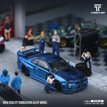 Time Top Nissan Skyline GT-R R34 Blue Carbon Fibre 1:64 Diecast Model