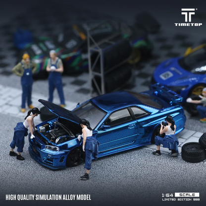 Time Top Nissan Skyline GT-R R34 Blue Carbon Fibre 1:64 Diecast Model
