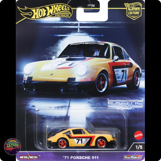'71 Porsche 911 Yellow Race Livery #71 – Hot Wheels Premium Car Culture Exotic Envy 1:64 Diecast (1/5)