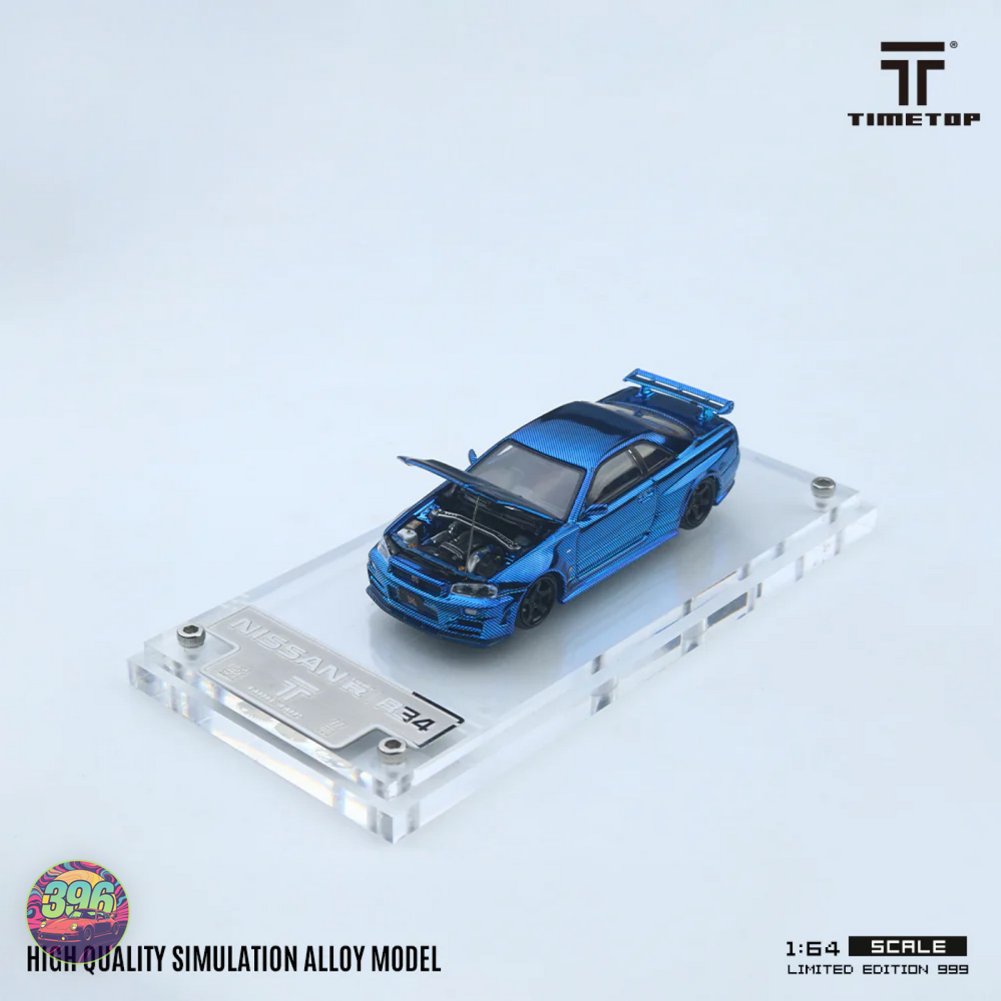 Time Top Nissan Skyline GT-R R34 Blue Carbon Fibre 1:64 Diecast Model