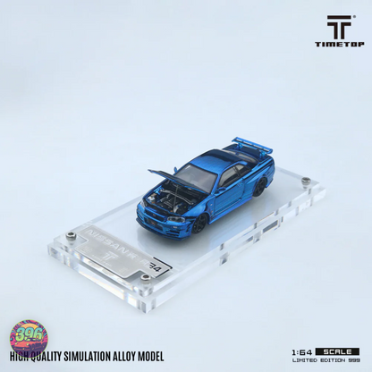 Time Top Nissan Skyline GT-R R34 Blue Carbon Fibre 1:64 Diecast Model