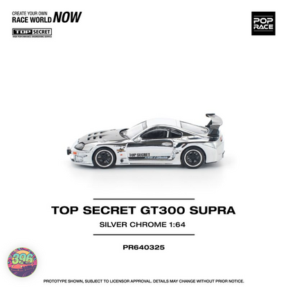 Pop Race - Top Secret GT300 Supra in Silver Chrome – 1:64 Diecast Model PR640325