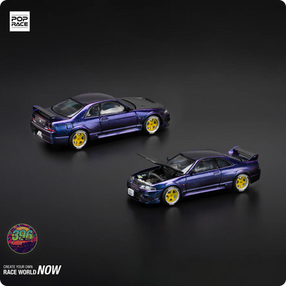 Pop Race - Nissan Skyline GT-R R33 Midnight Purple with Opening Hood – 1:64 Pop Race Diecast Model