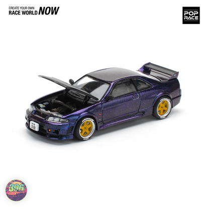 Pop Race - Nissan Skyline GT-R R33 Midnight Purple with Opening Hood – 1:64 Pop Race Diecast Model