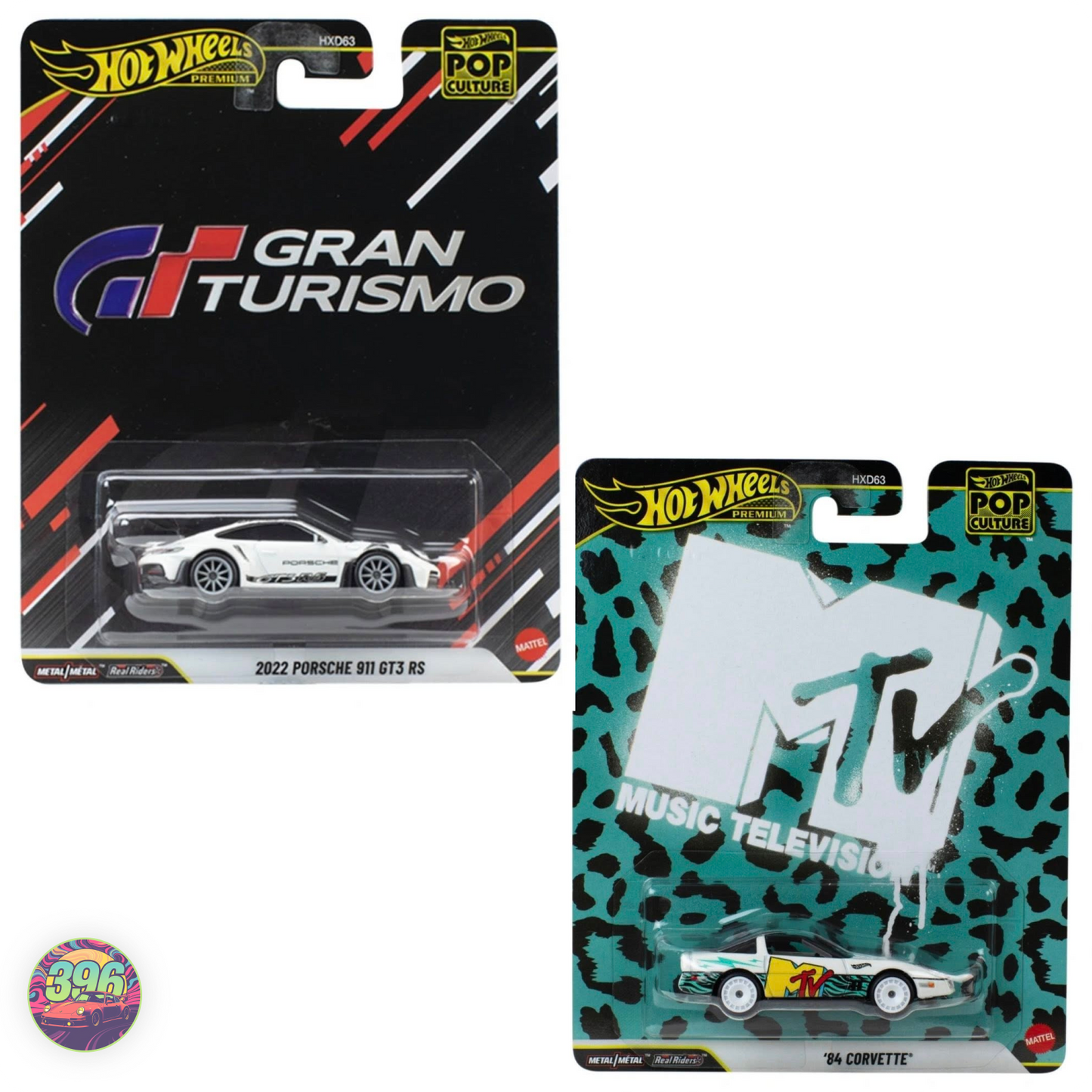 [COMBO] Porsche 911 GT3 RS Gran Turismo White + '84 Corvette MTV – Hot Wheels Premium Pop Culture 1:64 Diecast
