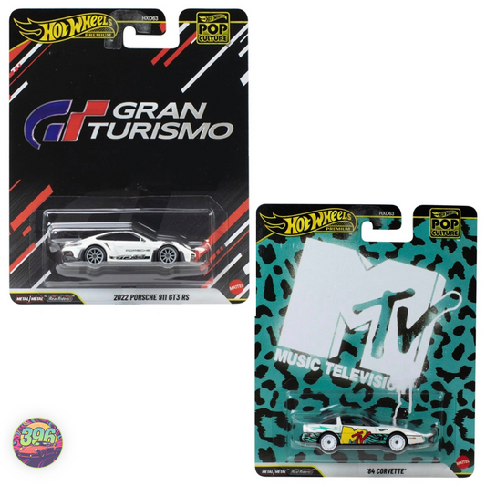 [COMBO] Porsche 911 GT3 RS Gran Turismo White + '84 Corvette MTV – Hot Wheels Premium Pop Culture 1:64 Diecast