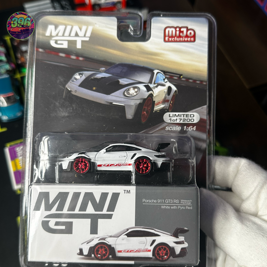 🔥 MiniGT Porsche GT3 RS (White with Pyro Red) Weissach Package - 1/64 Diecast Car