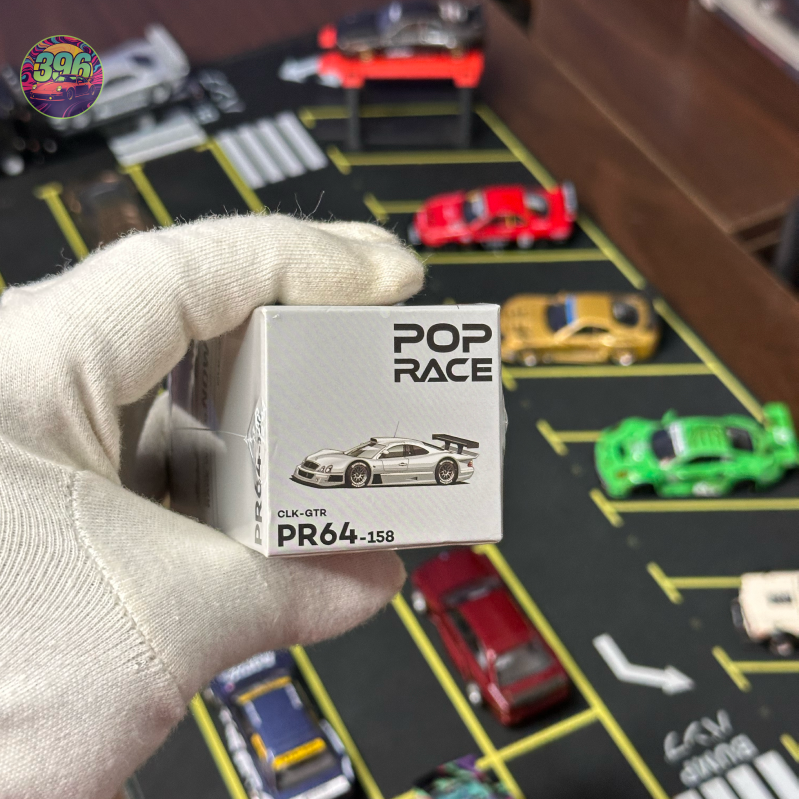 Pop Race Mercedes-Benz CLK GTR 1:64 Diecast Model - Iconic Silver Livery with Opening Parts