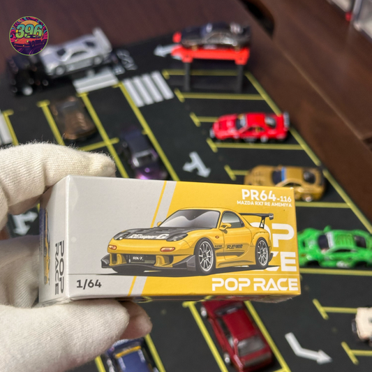 Pop Race RE Amemiya Mazda RX-7 (FD3S) 1:64 Diecast - Iconic Yellow JDM Rotary Masterpiece
