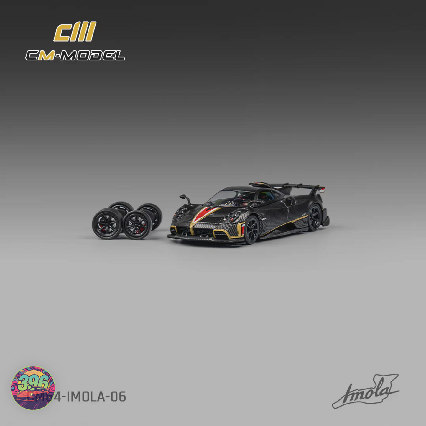 CM Model - Pagani Imola in Full Exposed Carbon with Red Highlights -  1:64 Diecast Model