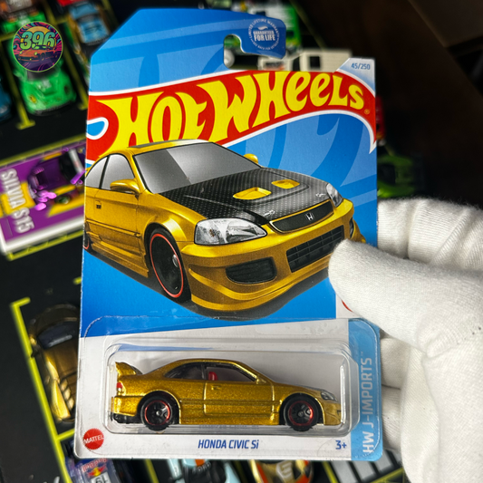 🔥 Hot Wheels Mainline: Gold Civic Si (with Carbon Fiber Hood) - 1/64 Diecast Car