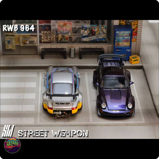 Street Warrior - RWB Porsche 964 in Dark Purple & Martini – 1:64 Street Weapon Diecast Model
