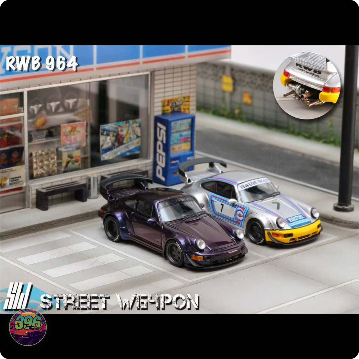 Street Warrior - RWB Porsche 964 in Dark Purple & Martini – 1:64 Street Weapon Diecast Model