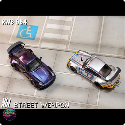 Street Warrior - RWB Porsche 964 in Dark Purple & Martini – 1:64 Street Weapon Diecast Model