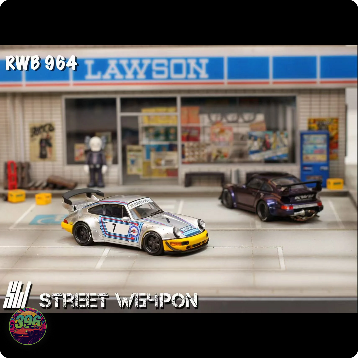Street Warrior - RWB Porsche 964 in Dark Purple & Martini – 1:64 Street Weapon Diecast Model