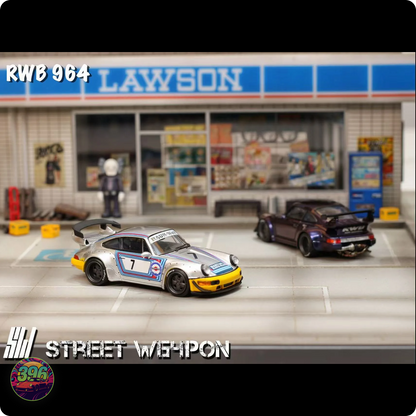 Street Warrior - RWB Porsche 964 in Dark Purple & Martini – 1:64 Street Weapon Diecast Model