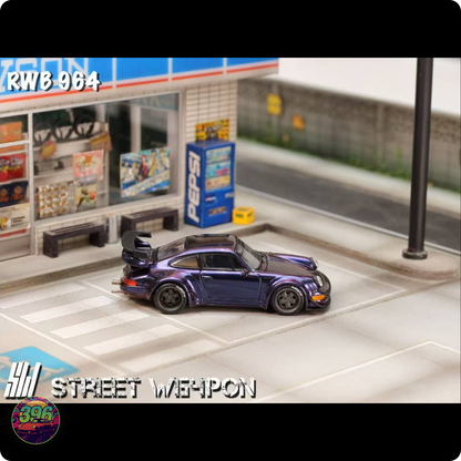 Street Warrior - RWB Porsche 964 in Dark Purple & Martini – 1:64 Street Weapon Diecast Model