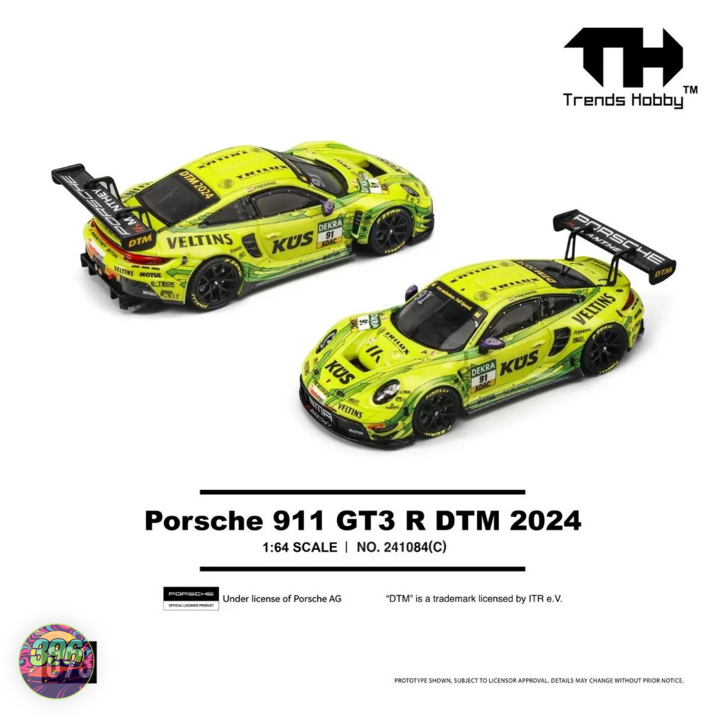 Trends Hobby - Porsche 911 GT3 R DTM 93 Yellow  – 1:64 Trends Hobby Diecast Model