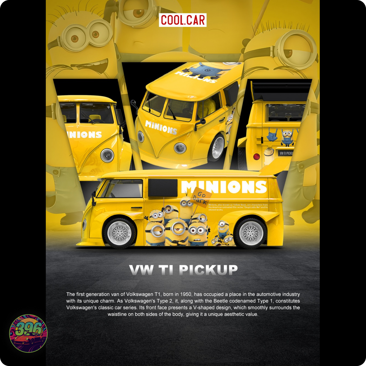 [PRE ORDER] CoolCar - VW T1 Pickup Minions Edition Yellow – 1:64 Cool.Car Diecast Model