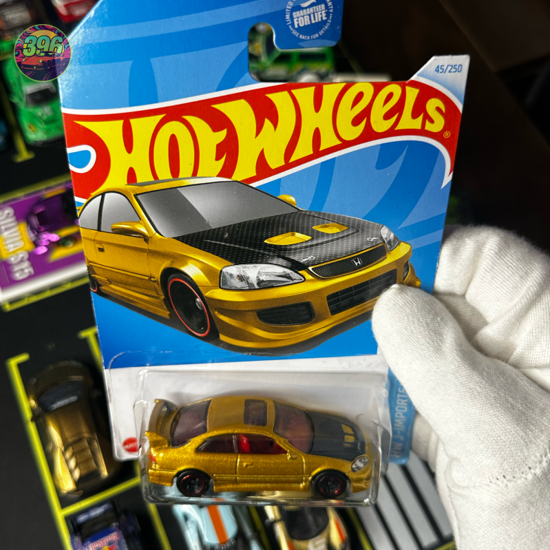 🔥 Hot Wheels Mainline: Gold Civic Si (with Carbon Fiber Hood) - 1/64 Diecast Car