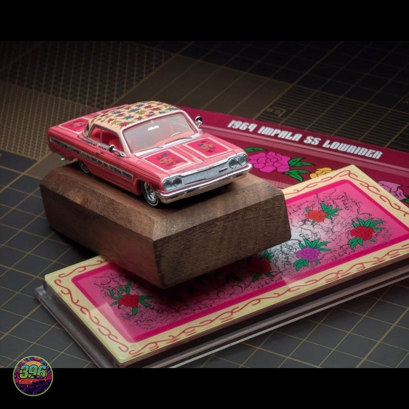 [PREORDER] 1964 Impala SS Lowrider – Pink with Roses Floral Livery – 1:64 Diecast Model