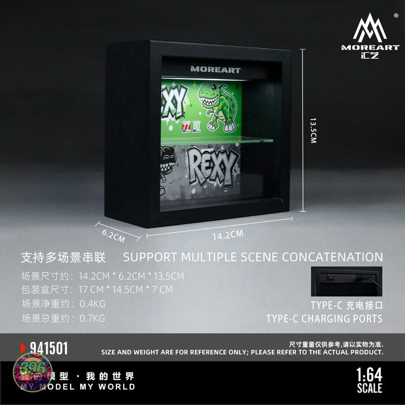 [PREORDER] MoreArt - Integrated Frame Dinosaur Painted Scene Display Diorama (REXY Green/ROXY Pink) – 1:64 MoreArt Diecast Model Accessory