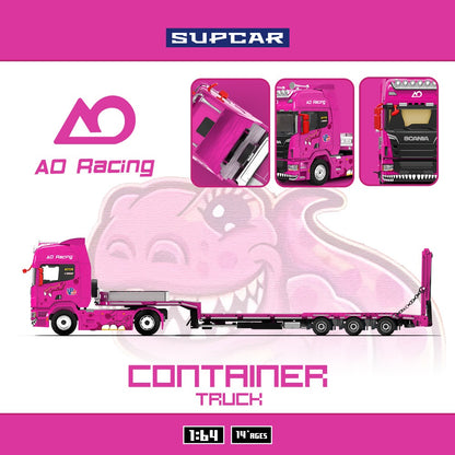 [PREORDER] Supcar - AO Racing Scania Flatbed Container Truck in Pink – 1:64 Supcar Diecast Model