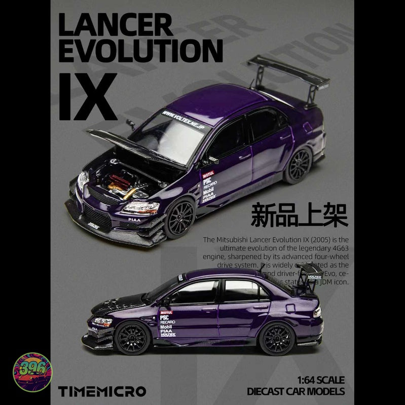 TimeMicro x PSC Design - Mitsubishi Lancer Evolution IX in Purple with Carbon Parts – 1:64 TimeMicro Diecast Model TM800214