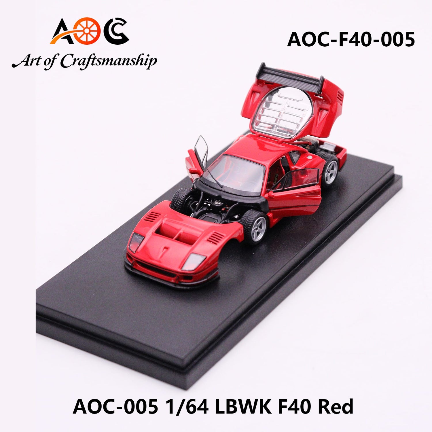 [PREORDER] AOC - LBWK Ferrari F40 in Red with Opening Hood – 1:64 AOC Diecast Model (AOC-F40-005)