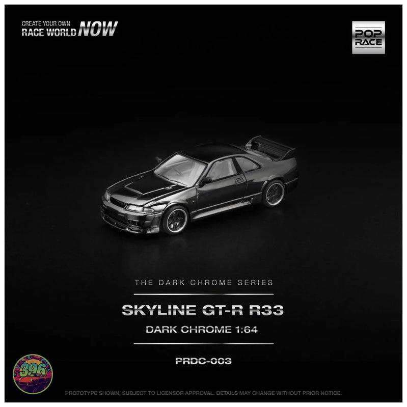 PopRace - Nissan Skyline GT-R R33 Dark Chrome – 1:64 PopRace Diecast Model PRDC-003