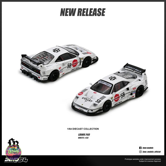 [PREORDER] Inno64 - Liberty Walk Ferrari F40 #58 White – 1:64 Inno64 Diecast Model